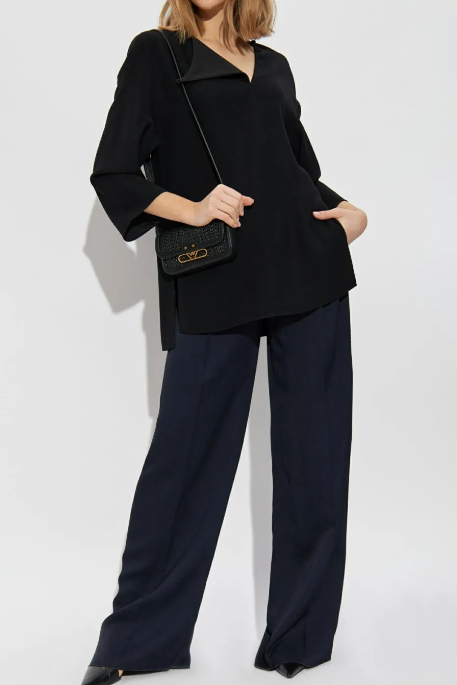 Emporio Armani CZARNY Top z rozcięciem po bokach