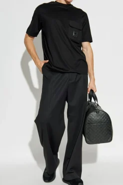 Emporio Armani CZARNY T-shirt z kieszenią