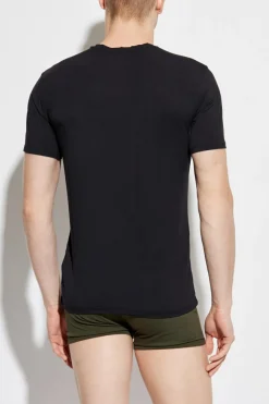Emporio Armani CZARNY T-shirt bieliźniany z wyszytym logo