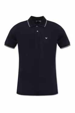 Emporio Armani GRANATOWY Polo z logo