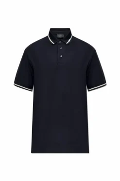 Emporio Armani GRANATOWY Polo z logo