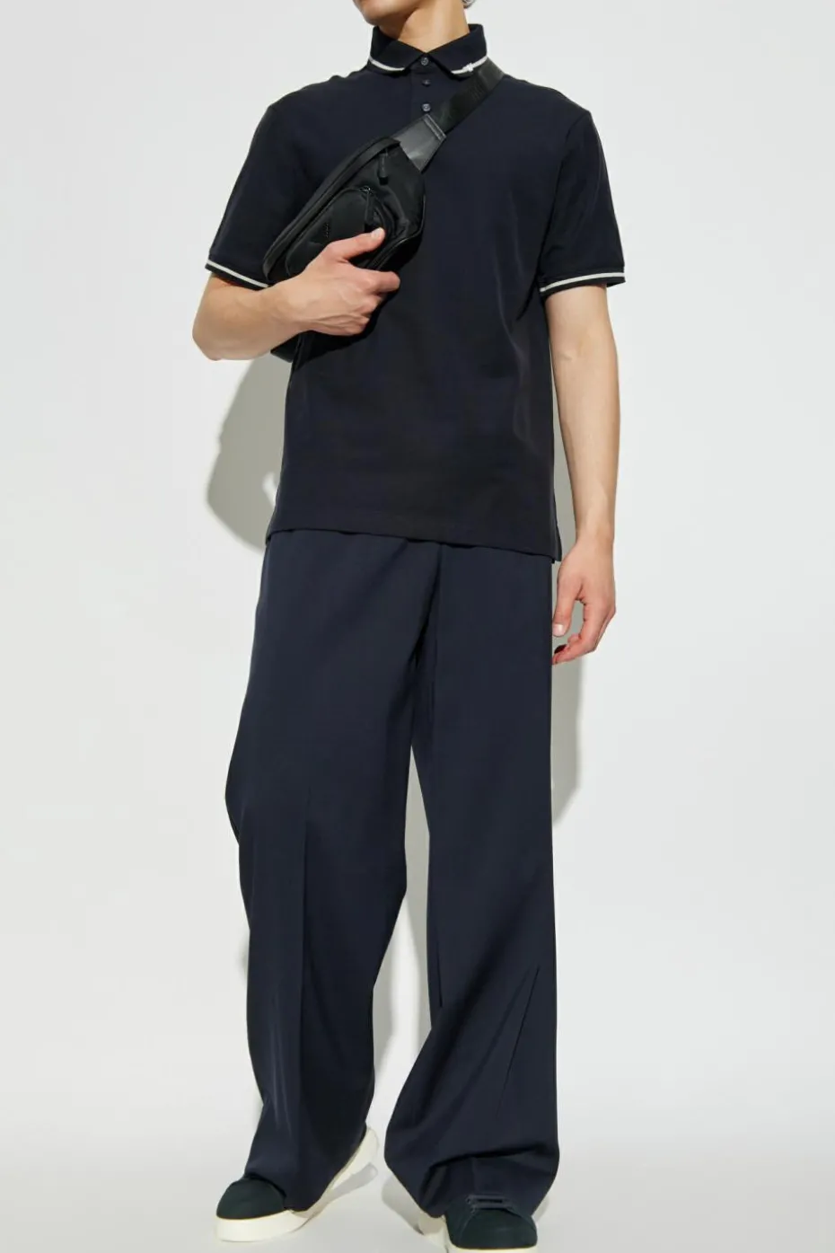 Emporio Armani GRANATOWY Polo z logo
