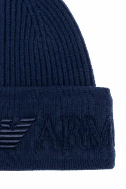 Emporio Armani GRANATOWY Wełniana czapka