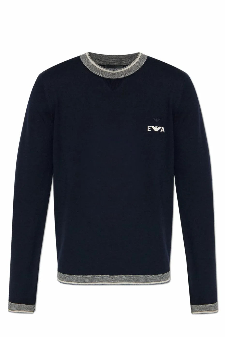 Emporio Armani GRANATOWY Wełniany sweter z logo
