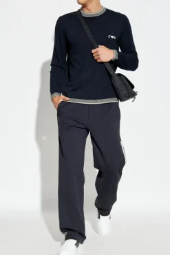Emporio Armani GRANATOWY Wełniany sweter z logo