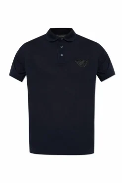 Emporio Armani GRANATOWY Polo z naszywką z logo