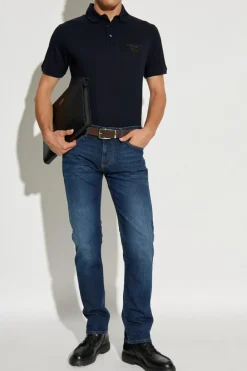 Emporio Armani GRANATOWY Polo z naszywką z logo