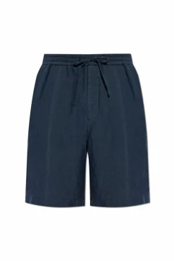 Emporio Armani GRANATOWY Lniane szorty