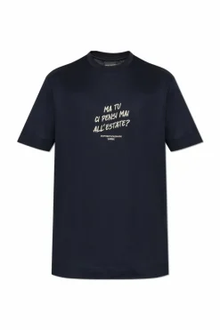 Emporio Armani GRANATOWY T-shirt z logo