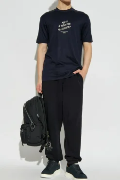 Emporio Armani GRANATOWY T-shirt z logo