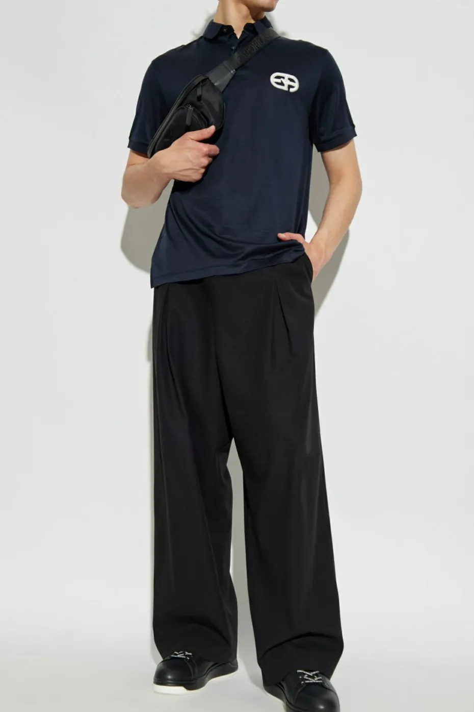 Emporio Armani GRANATOWY Polo z logo