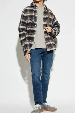 Emporio Armani GRANATOWY Jeansy z dekoracyjnymi plamami po farbie