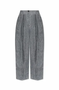 Emporio Armani SZARY Lniane spodnie z przeszyciem na nogawkach
