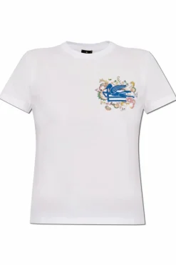 Etro BIAŁY T-shirt z wyszytym logo