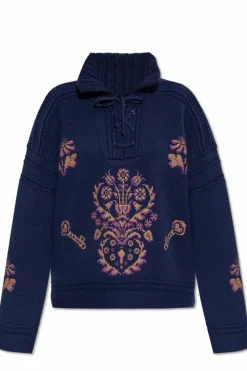 Etro GRANATOWY Wełniany sweter