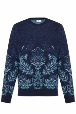 Etro GRANATOWY Wełniany sweter