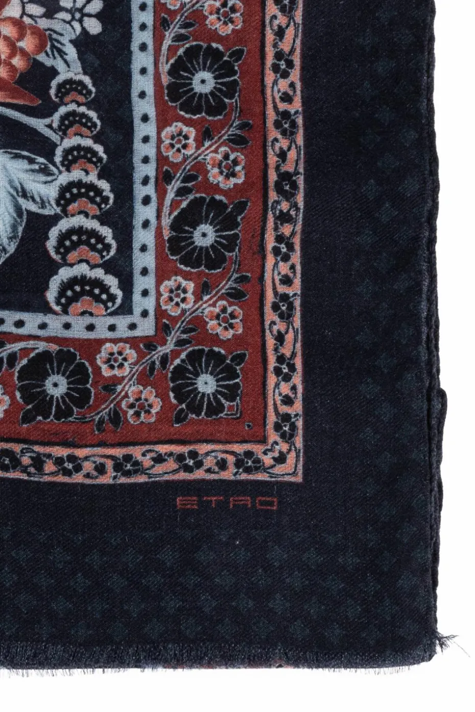 Etro GRANATOWY Wełniany szal