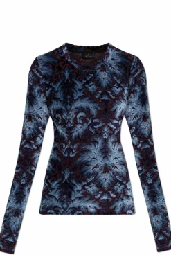 Etro NIEBIESKI Top o welurowym wykończeniu