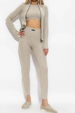 Fear Of God Essentials beżowy Krótki dzianinowy top