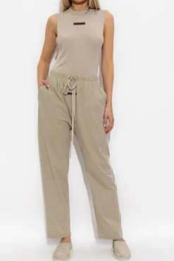 Fear Of God Essentials beżowy Bawełniane spodnie