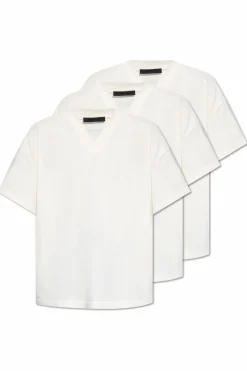 Fear Of God Essentials kremowy Trójpak t-shirtów