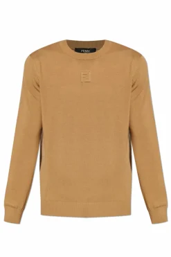 Fendi beżowy Sweter z wypukłym logo
