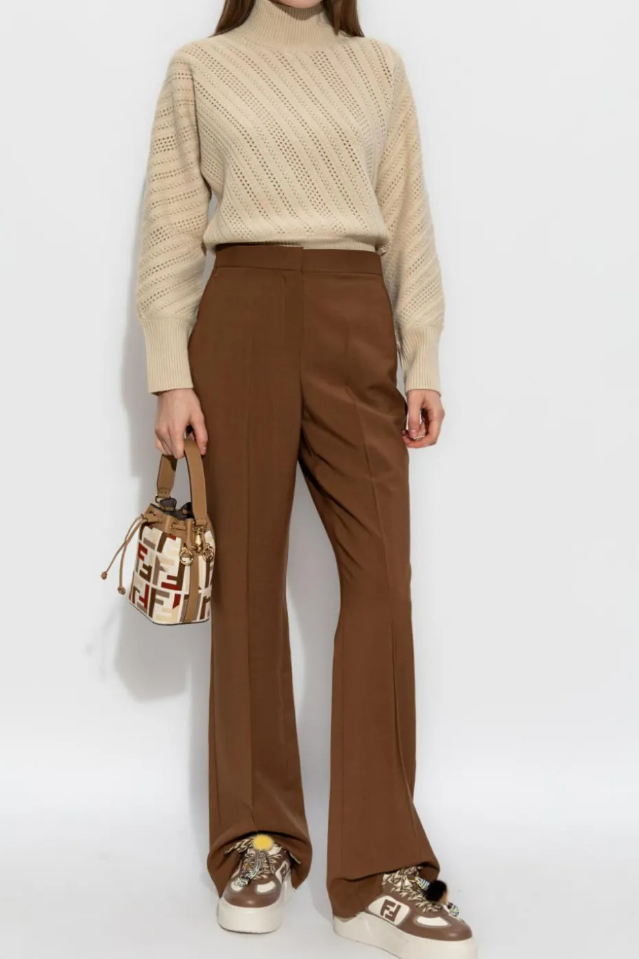 Fendi beżowy Sweter ze stójką