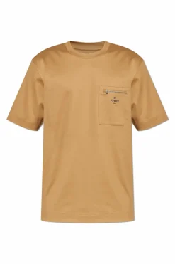 Fendi beżowy T-shirt z kieszenią