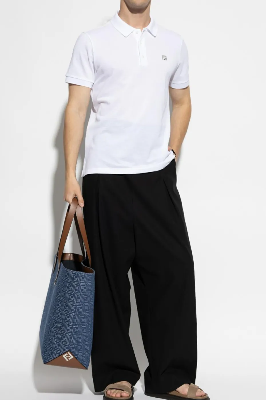 Fendi BIAŁY Polo z aplikacją w kształcie logo