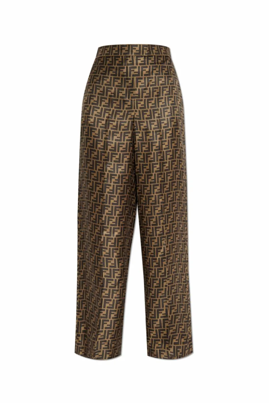 Fendi BRĄZOWY Jedwabne spodnie z monogramem