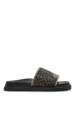 Fendi BRĄZOWY Klapki z monogramem