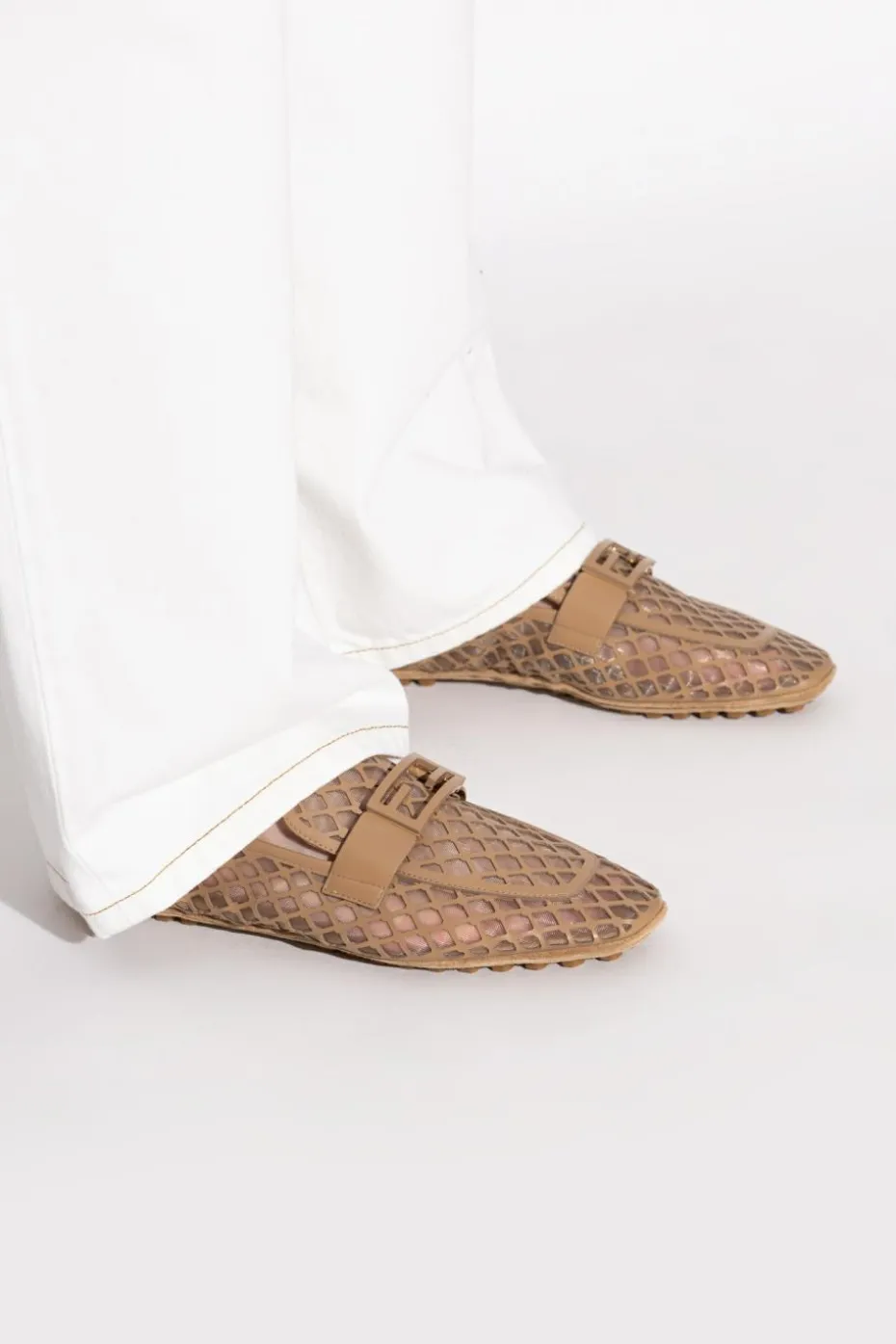 Fendi BRĄZOWY Skórzane buty typu `loafers`