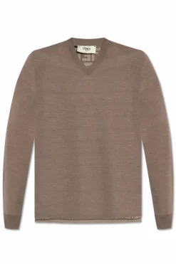Fendi BRĄZOWY Sweter z rozcięciem po bokach