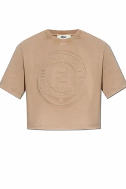 Fendi BRĄZOWY T-shirt z logo
