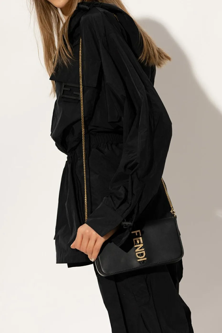 Fendi CZARNY Portfel na łańcuchu ’Fendigraphy’