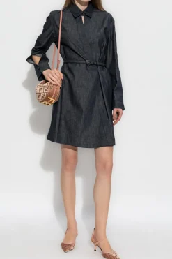Fendi GRANATOWY Jeansowa sukienka z paskiem