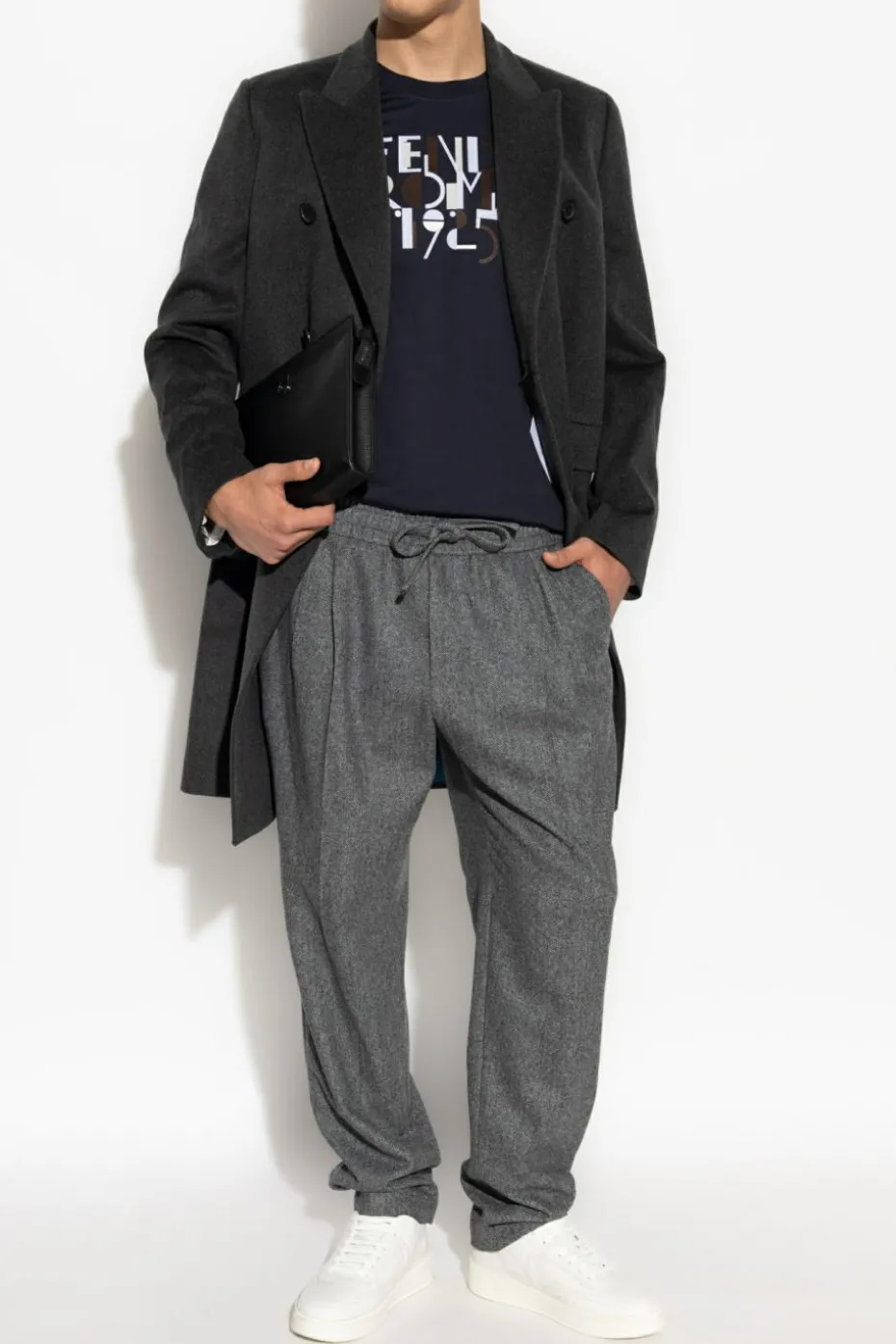 Fendi GRANATOWY T-shirt z logo