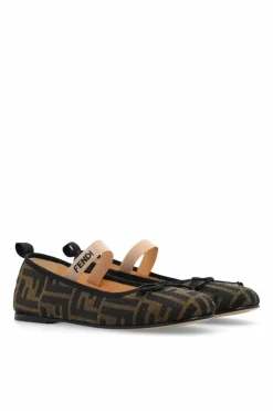 Fendi Kids beżowy Baleriny z monogramem