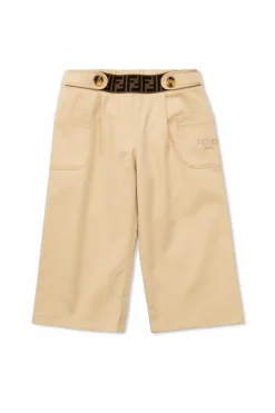 Fendi Kids beżowy Bawełniane spodnie z kieszeniami