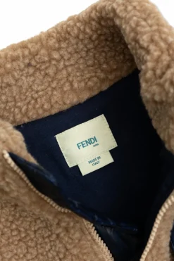 Fendi Kids beżowy Futrzana kurtka z kieszenią