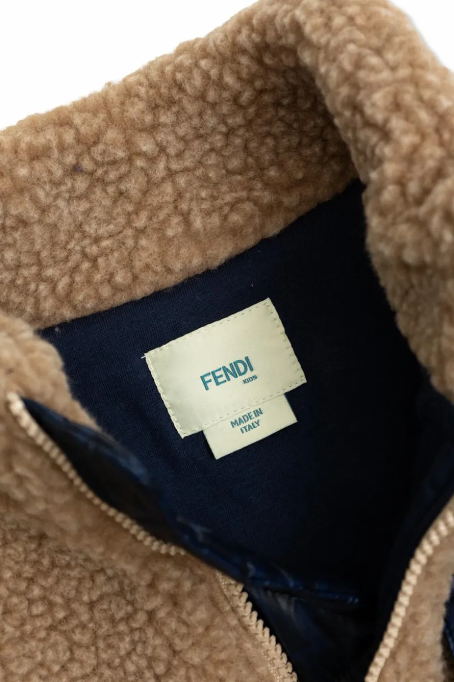 Fendi Kids beżowy Futrzana kurtka z kieszenią