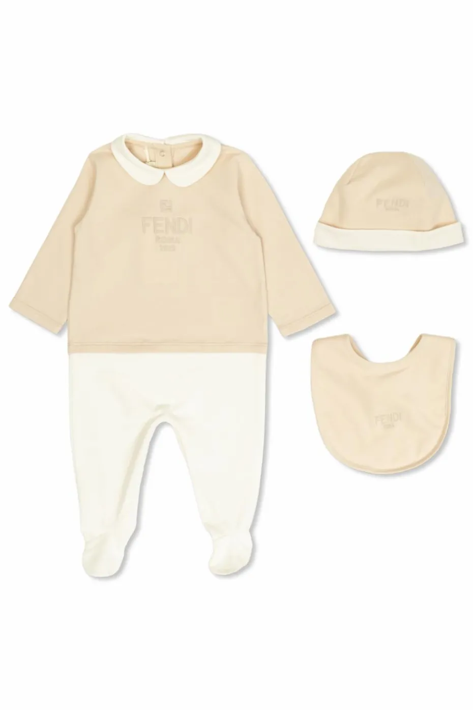 Fendi Kids beżowy Komplet: body, czapka i śliniak