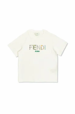 Fendi Kids BIAŁY T-shirt z kolorowo nadrukowanym logo