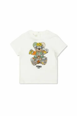 Fendi Kids BIAŁY T-shirt z kolorowym nadrukiem