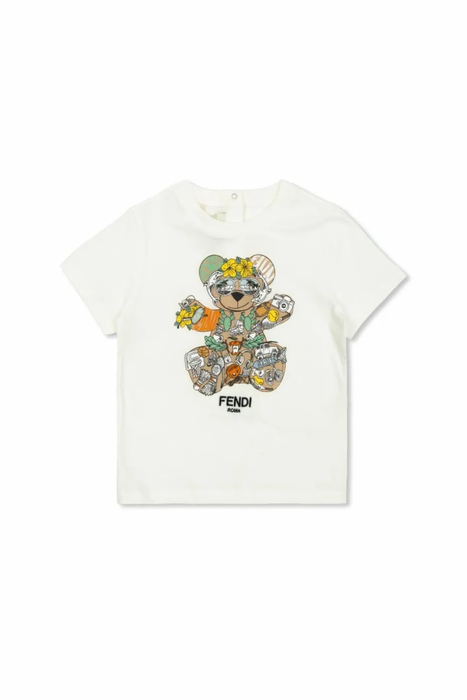 Fendi Kids BIAŁY T-shirt z kolorowym nadrukiem