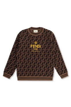 Fendi Kids BRĄZOWY Sweter z monogramem