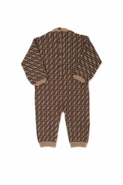 Fendi Kids BRĄZOWY Wzorzysty pajacyk