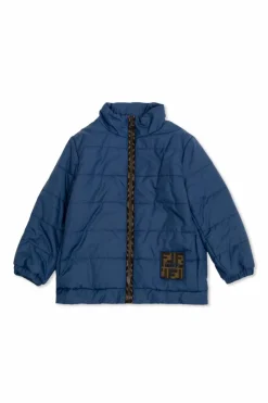Fendi Kids GRANATOWY Ocieplana kurtka z naszywką z logo
