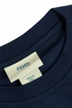 Fendi Kids GRANATOWY T-shirt z kolorowo nadrukowanym logo