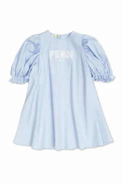 Fendi Kids NIEBIESKI Bawełniana sukienka z wyszytym logo